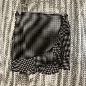 Black Plaid Skirt with Side Ruffle